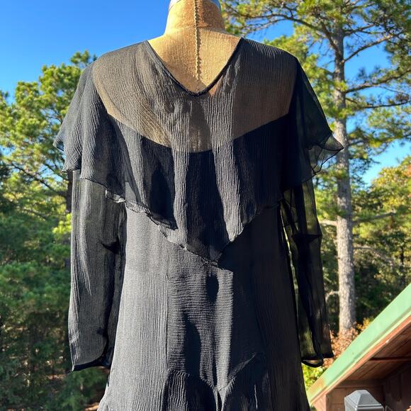 Vintage 20s/30s Silk Chiffon Tiered Flowy Ruffled Minimalist Flapper Dress XXS - Picture 5 of 9